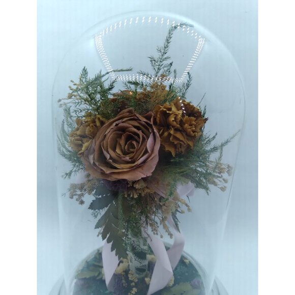 Natural Freeze Dried Rose Floral Arrangement In Glass Cloche 9" - Picture 6 of 12